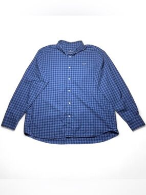100% Cotton Vineyard Vines Classic Fit Shirt Blue Gingham Check Button Down XL